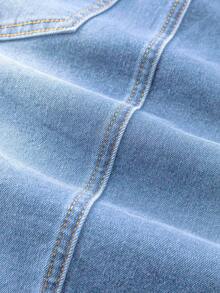 GlowEve Chân váy bút chì denim tối giản phối màu tương phản dành cho nữ - Rửa nhẹ - Xem 4