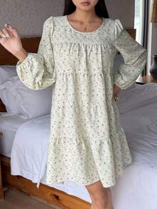 DAZY Süßes Ditsy Blumenmuster locker sitzendes Damen Nachthemd, Frühling/Sommer Pyjama - Grün - Übersicht 7