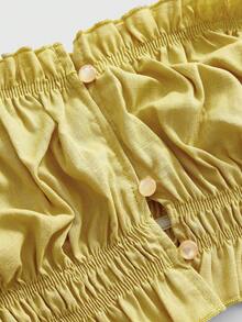 Sweetness Sweet Vacation Cotton Linen Fabric Cropped Camisole And Mini Skirt Set For Women, Spring/Summer - Yellow - View 4
