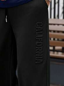 Manfinity Homme Men's Letter Embossed T-Shirt And Long Pants Set, Holiday - Multicolor - View 5