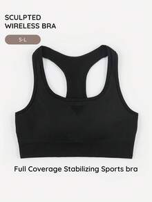 Bralution Women's Minimalist Solid Color Square Neck Sports Bra - Black - View 3