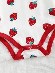 Baby Girl Strawberry Print Flutter Sleeve Bodysuit - Multicolor - View 5