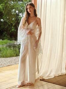 MOTF PREMIUM WOMEN'S LACE EMBROIDERED ROMANTIC LONG ROBE, SPRING/SUMMER - White - View 5