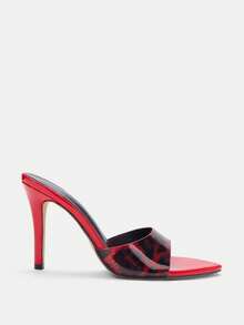 Glitzique Women's High Heel Leopard Print Red Mule Shoes, Suitable For Spring/Summer Night Parties, Gatherings, Outdoor Walks, Runways, Home & Casual Wear. Pointed Toe, Thin High Heel, Sexy Open Toe Design, Slip-On, High-Quality Mirrored Surface Material, Elegant Rose Red Color, Fashionable High Heels,Stiletto Heels - Rose Red - View 8
