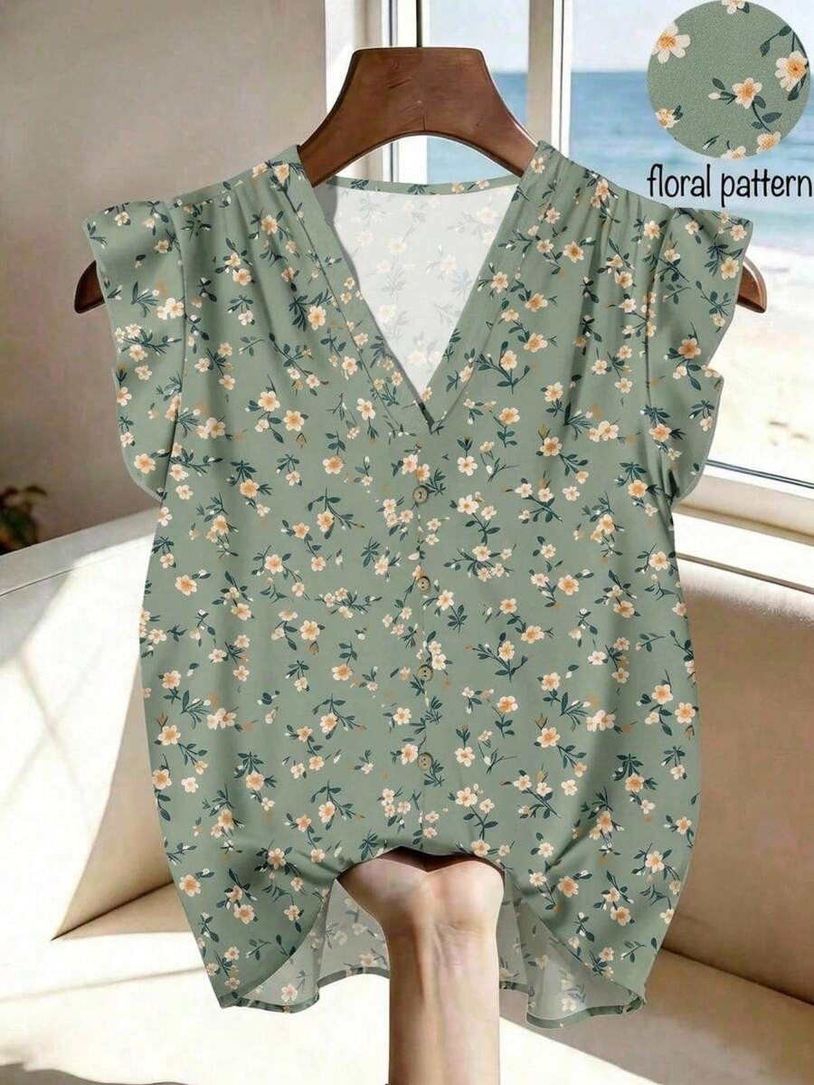 SHEIN LUNE 女士休闲印花衬衫,适合夏季穿着 - 彩色 - 查看 1