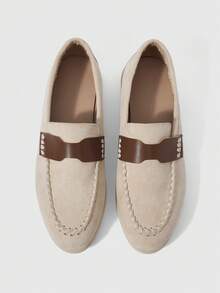 Sleekvia Giày loafer nữ phong cách Pháp, vintage, lấy cảm hứng từ old-money, đế mềm, tối giản, thanh lịch, mũi tròn, phù hợp công sở, đa năng, thoải mái, đế bệt - Màu trắng - Xem 2