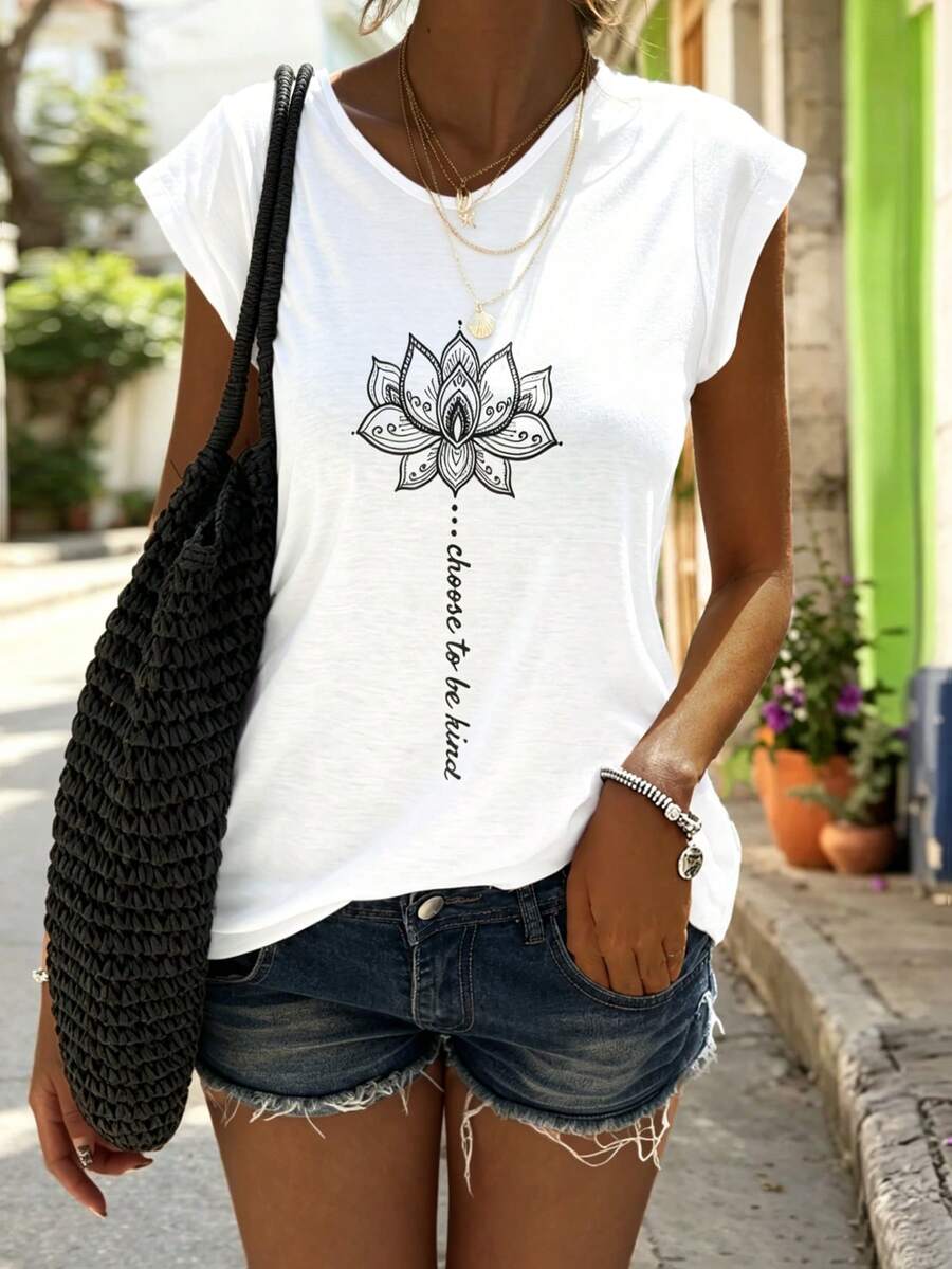 EMERY ROSE Ladies' Floral Print Casual Tank Top Graphic Tees Women Tops - White - View 1