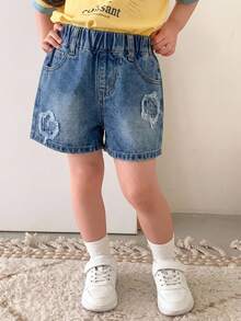 Dazy Kids 女童牛仔短褲 夏季 - 中等水洗藍 - 查看 3