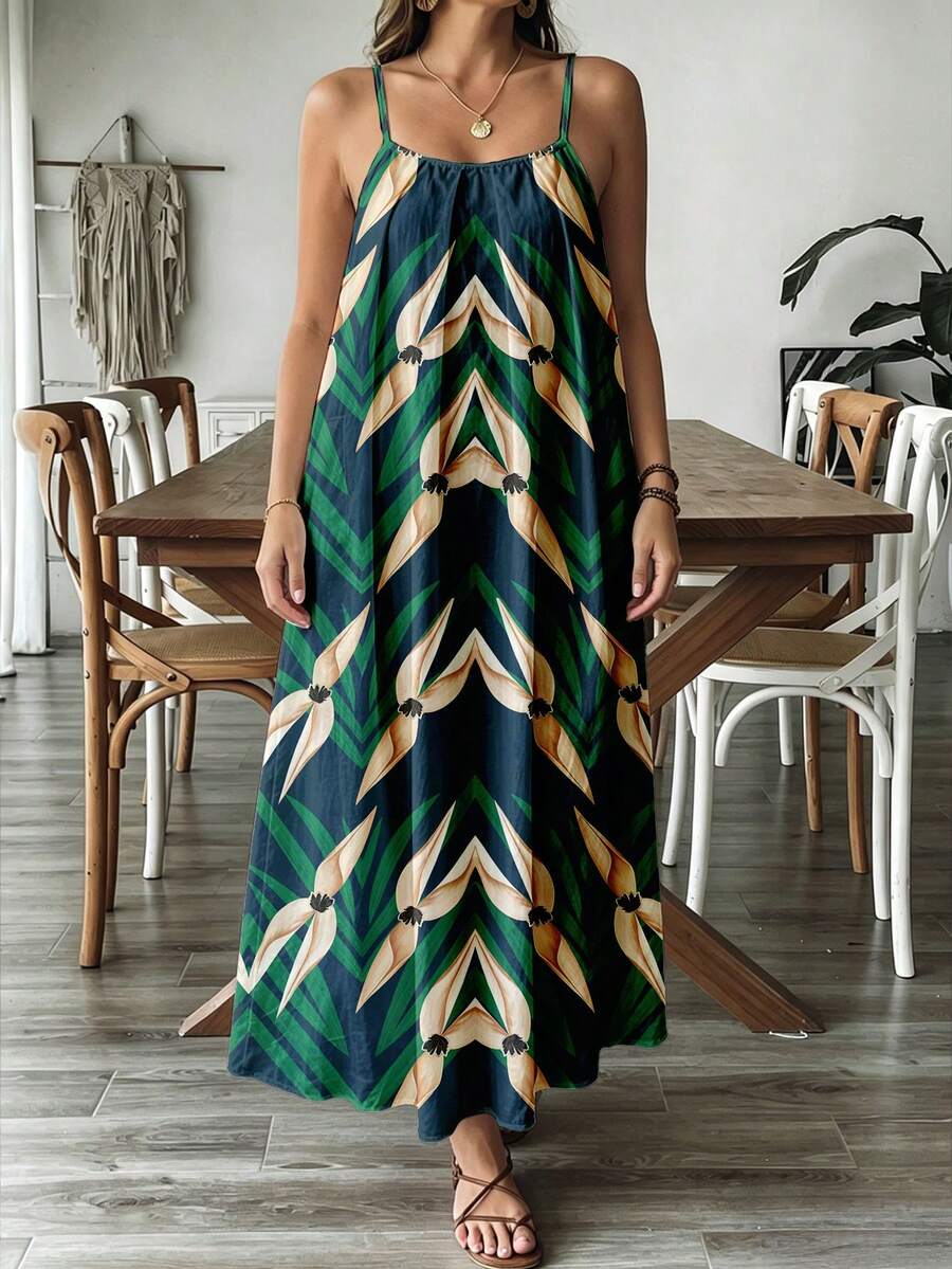 SHEIN VCAY Plus Size Women Tropical Floral Print Maxi Loose Casual Dress - Multicolor - View 1