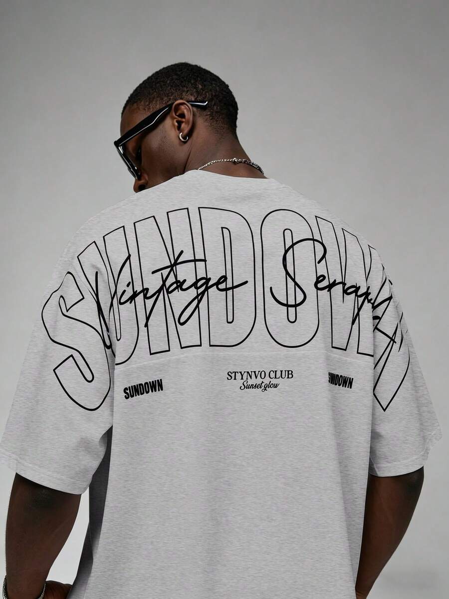 STYNVO Kaos Lengan Pendek Kasual Pria dengan Cetakan Huruf, Musim Panas, Liburan - Light Grey - View 1