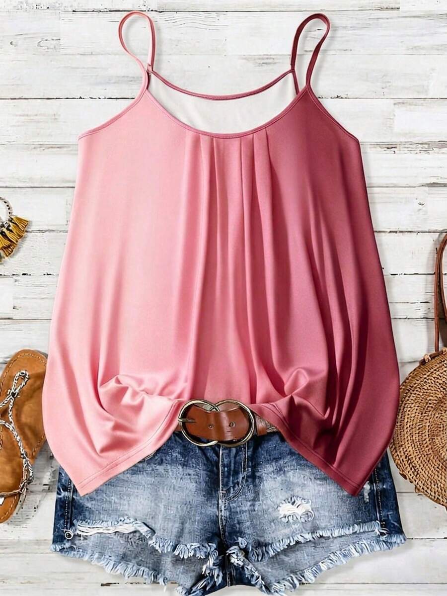 Linhara Plus Size Summer Casual Loose Gradient Round Neck Cami Top - Multicolor - View 1