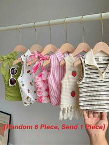 SHEIN [隨機6件，發送1件]!驚喜盒!!!!30%機率隨機獲得2件休閒背心柔軟夏季上衣襯衫夏季服裝短褲背心背心背心抹胸上衣束身內衣束身度假可愛上衣年輕女孩無袖柔軟上衣夏季上衣夏季襯衫背心背心 - 綠色 - 查看 5
