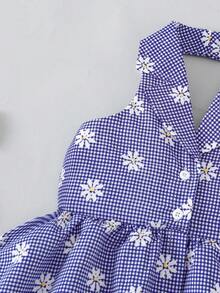 Souflis Souflis 女童夏季新款时尚Polo领露背吊带束腰甜美度假风连衣裙，少女正式礼服 - 藍色 - 查看 15
