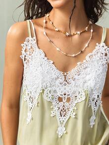 SoleilVie Women's Elegant Boho European Tropical Lace Patchwork Camisole For Summer Vacation Beach Sage Green - Mint Green - View 6