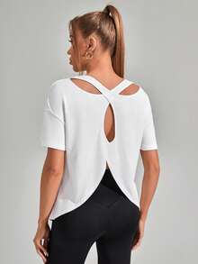 Glamine Letter Graphic Sports Tee Gym Topworkout Tank Top - White - View 5