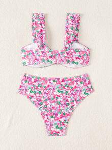 Swim Mod Springbreak Women's Summer New Random Ditsy Floral V-Neck Halter Bikini Set - Multicolor - View 2