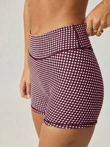 Aralina Leisurewear Plaid Gingham Printed Cropped Cami Top And High Waisted Short Two Pieces Active Gym Workout Set Summer Casual World Cup Fan Outfit - Brown - View 4