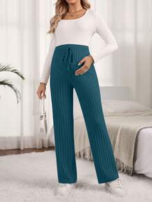 SHEIN Maternity Casual Versatile Solid Color Straight Leg Pants Lounge Spring Gender Reveal - Royal Blue - View 4