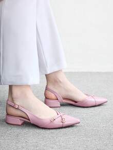 CUCCOO BIZCHIC 優雅藍色金屬尖頭扣帶厚底平底鞋，適合女性，舒適低跟款式，適用於辦公室、婚禮、派對以及春夏季鞋款 - 紫色. - 查看 5
