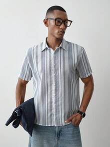 MENRIVO Striped Print Front Button Casual Short Sleeve Shirt, Versatile For Summer, Holiday - Multicolor - View 4