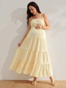 GentleRue Maternity Gaun Camisole Kasual Musim Panas untuk Ibu Hamil - Kuning - View 6