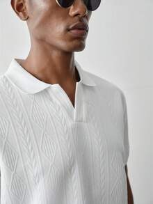 MENRIVO 男士高级提花 Polo 衫，送给男朋友或丈夫的时尚礼物，男士纹理 Polo 衫，男士白色纹理 Polo 衫，适合日常通勤、旅行、度假和郊游的多功能物品，送给朋友的丈夫和男朋友的礼物，休闲简约风格，都市成熟风格，英国绅士风格 - 白色 - 查看 4
