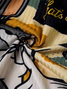 Slaydiva LOONEY TUNES X SHEIN 2026 توب كاجوال شارع نسائي مقاس كبير بنمط كرتوني عتيق بياقة U مضلع، صيفي - متعدد الألوان - مشاهدة 3