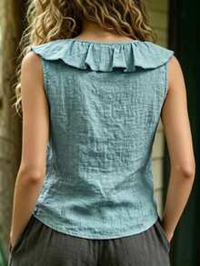 Zayélia Summer Casual Ruffle Sleeveless Blouse - Blue - View 2