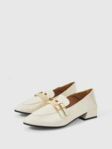 Sleekvia Women's Buckle Design Fashionable Daily Travel Casual Thick Heel Shoes - Off-white - View 6