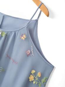 Breezaya Plus Size Mori Style Embroidered Camisole Dress, Loose Mesh Fairy Maxi Dress - Blue - View 3