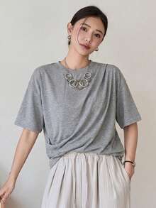 Dazy-Less Women's Pastal Loose Fit All-Match Casual Sexy T-Shirt, Suitable For Spring And Summer Golf - Grey - View 3