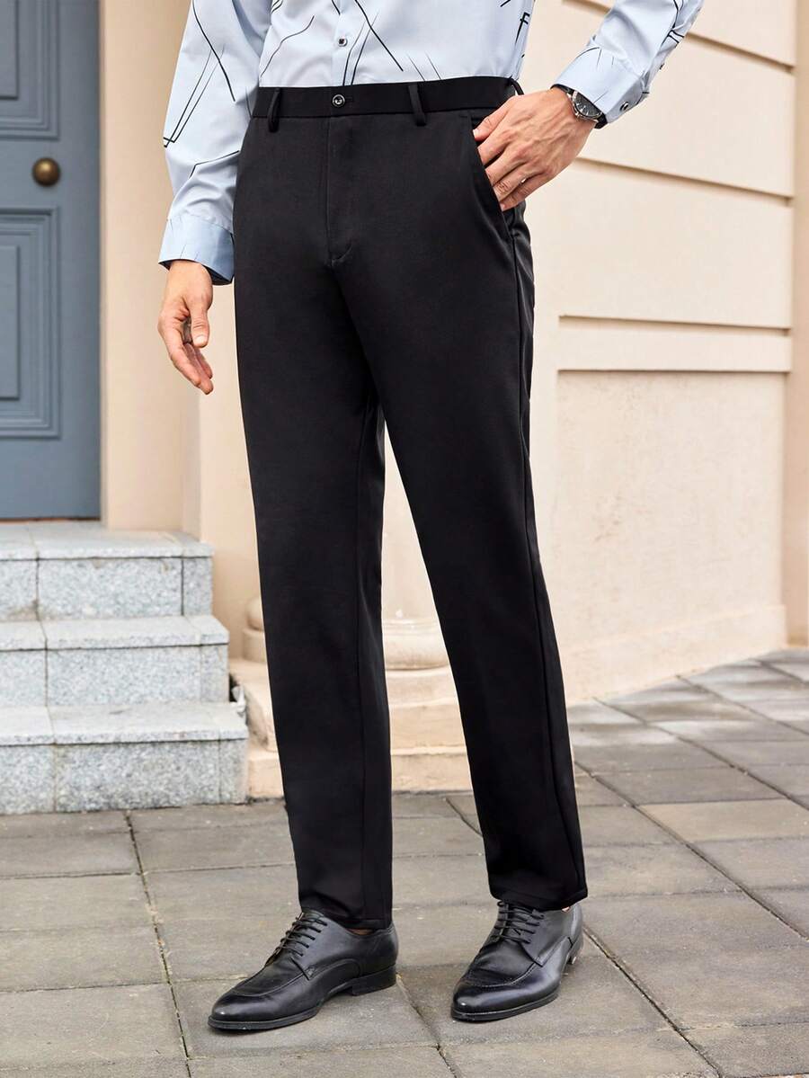 Officeau 3pcs Men's Classic Design Dress Pants, Solid Color Stretch Trousers For Business Occasions In Spring/Summer, Elegant Luxurious Style