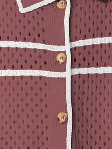Linhara Plus Size Women's Colorblock Knit Open Collar Hollow Out Striped Single Breasted Short Sleeve Regular Casual Minimalist Spring Summer Cardigan - Red Violet - View 4