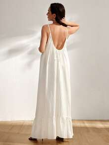 GentleRue Maternity Beige Maternity Slip Dress, Backless With Adjustable Drawstring, Loose A-Line Silhouette, Comfortable Skin-Friendly, Suitable For Home Vacation Beach - Beige - View 1