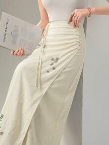 Heiryn Women's Rhinestone Decor Casual Elegant Versatile Date Night Vacation Skirt White Flower Summer - Light Yellow - View 4