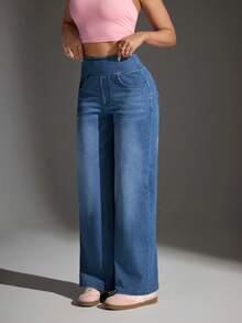 Flexra Quần jeans nữ dáng suông, chất liệu co giãn, kiểu dáng cơ bản, có thêu nơ. - Rửa trung bình - Xem 3