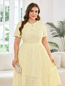 Reflora Plus Size Women's Dresses, Elegant, Romantic, Short Sleeve, Mid-Length, Spring & Summer - Yellow - View 6