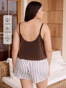 Doze Lane Plus Size Casual Striped Camisole & Shorts Pajama Set - Multicolor - View 2