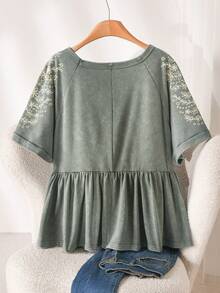 CosyJoli Blusa de mujer talla grande con estampado, blusa casual con volantes de manga corta, blusas de verano - Verde - Ver 3