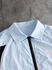 AXEPEAK Men's Summer Casual Colorblock Shirt And Shorts Set - Baby Blue - View 5