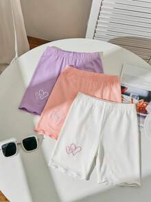 SHEIN 3件套女童针织纯色爱心刺绣休闲打底裤套装 - 彩色 - 查看 4