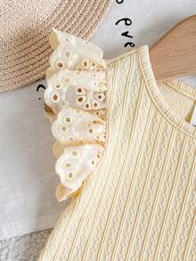 Cozy Pixies Baby Girl Solid Color Knit Soft Round Neck Short Sleeve Pullover Top Versatile Comfortable - Multicolor - View 3