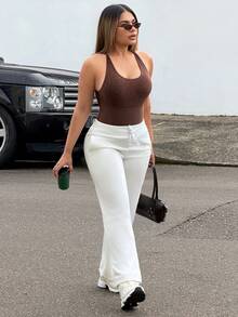 Slayform Slayform Seamless Coffee Brown Print Backless Jumpsuit Gym Summer Athleisure - Coffee Brown - View 6