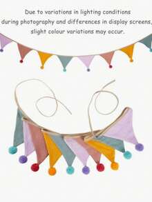 1 Pack 10pcs Cotton Triangle Pennant Flags With Pom Poms, Boho Style Bunting Banner, Suitable For Birthday Party Decor, Wall Hanging, Wedding, Baby Shower, Home Room Decoration - multicolor - View 17
