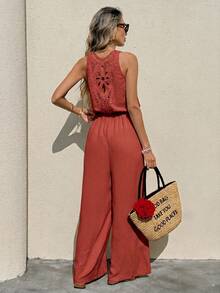 Serisse Women's Solid Color Sleeveless Casual Vacation Jumpsuit - Redwood - View 7