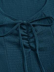 Sweetra Solid Color Cinching Waist Fitted Knit Maxi Dress, European And American Style - Blue Power - View 3