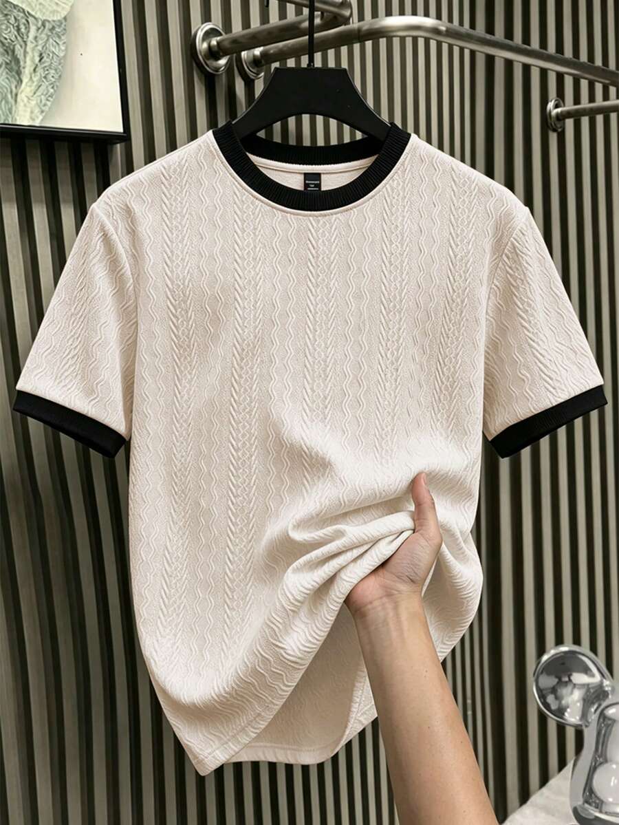 Manfinity Homme Camiseta casual de cuello redondo de manga corta con contraste de color para hombre - Albaricoque - Ver 1