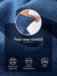 SHEIN Essnce Women's Casual Daily Commute Minimalist Versatile Elastic High Waist Washed Loose Straight Leg Jeans Travel Light Blue Summer - Dark Wash - View 8