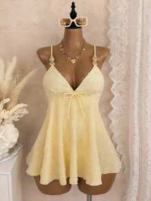 Swim Mod Plus Size Swimdress Made Of Special Fabric, Sweet European And American Style Swimwear - Yellow - View 4