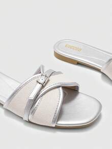 CUCCOO BIZCHIC Women's Fashion Silver Buckle Match Flat Sandals Summer - Silver - View 7